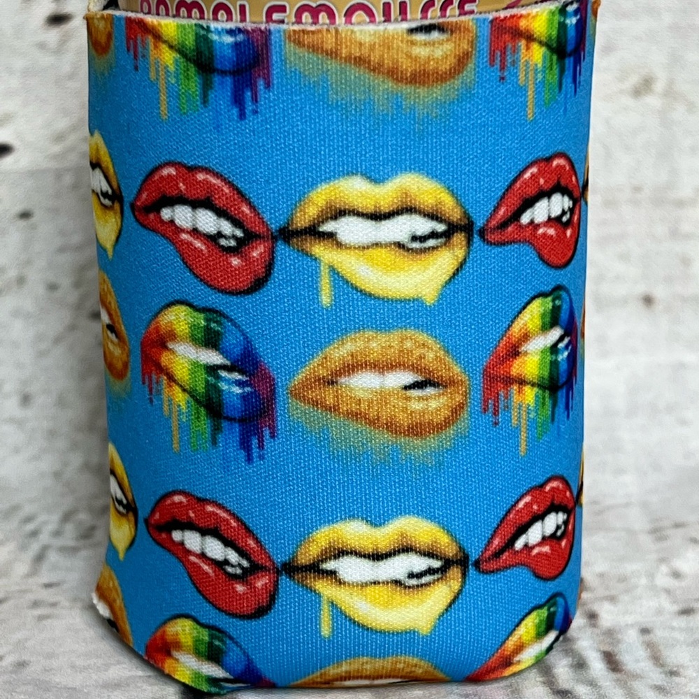 Mouth, Lips, Rainbow, Blue Can Cooler, Huggie, Koozie New